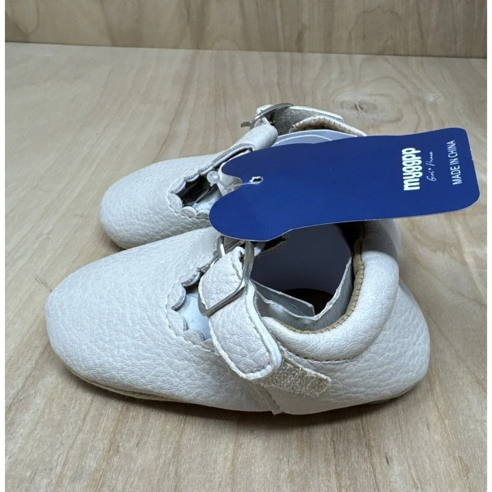 Myggpp Mary Jane Toddler Girls Slip On Shoes Sz 6-12 Mo Beige
